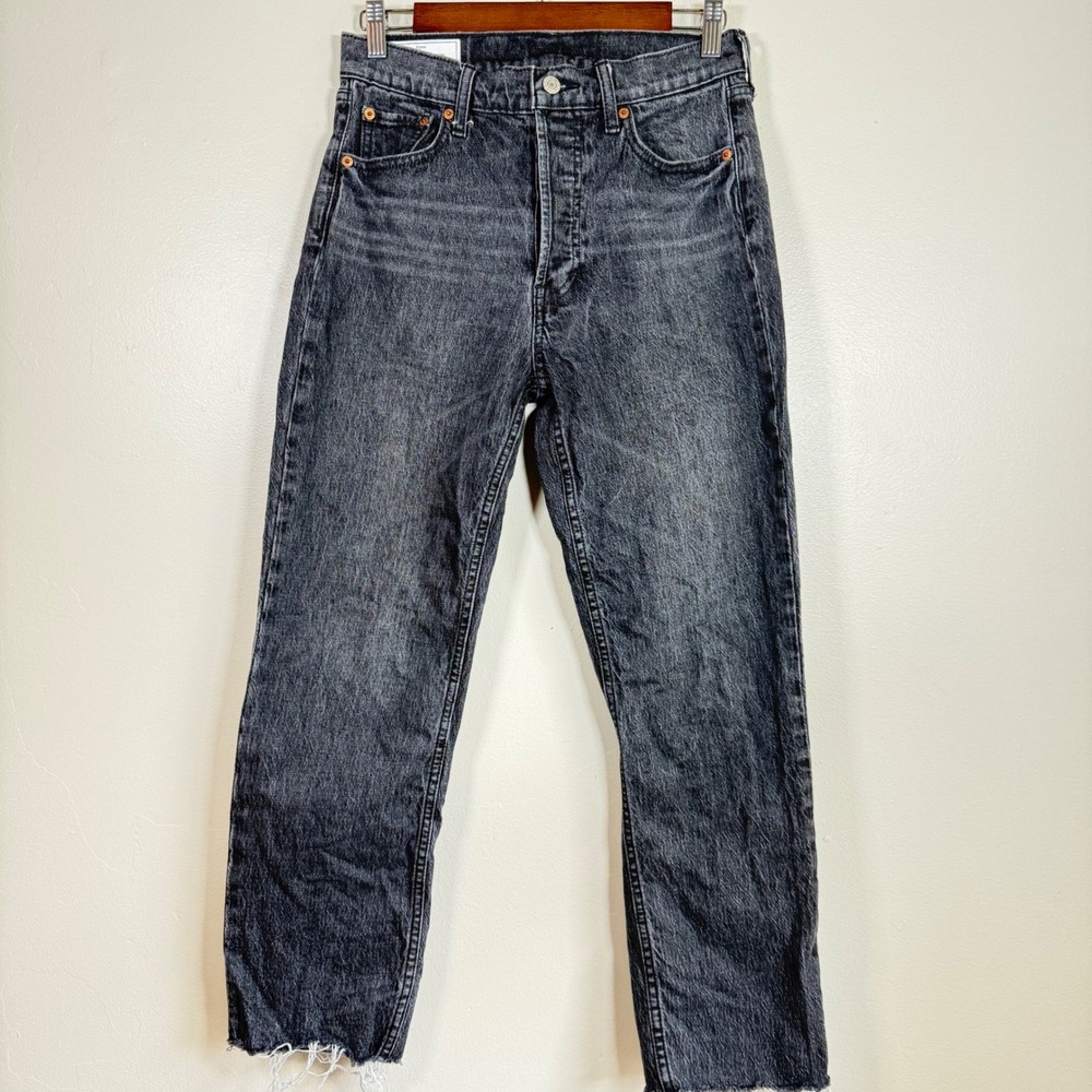 Gap Cheeky Straight High Rise Raw Hem Jeans Size 27 Washed Black